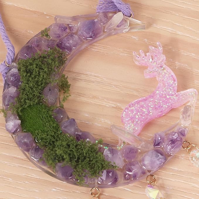 Fairy Purple Forest Deer Crystals Dream Catchers Christmas Gemstone Sun Catcher with Star&Flowers Ornament Handmade Dreamcatcher Wall Decor for Adults Boys Girls Bedroom Wedding Garden Bless Gift