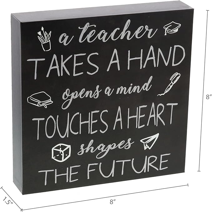 Barnyard Designs Wooden Box Sign Motivational Desk Decor, Inspirational Office Desk Decorations for Women Office Bathroom Shelf Décor (Teacher)