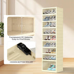 FAHKNS Shoe Storage Box, 9 Tiers Easy Assembly Foldable Plastic Shoe Rack with Clear Door, Stackable Shoe Storage Bins Shoe Organizer for Entryway Closet