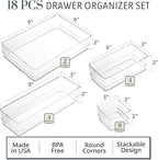 STORi SimpleSort 18-Piece Stackable Clear Drawer Organizer Set | Multi-size Trays | Makeup Vanity Storage Bins and Office Desk Drawer Dividers | Made in USA