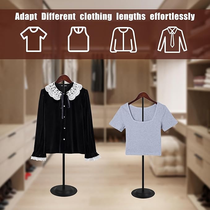 Eunika 4 Pack Adjustable T Shirt Display Flexible Shoulder Stand, Portable Metal Shirt Rack Display Stand Garment Coat Holder for Clothing Garment Coat Retail Vendor, Cloakroom, 16-31 Inch(Black)