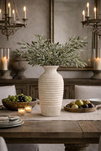 Ceramic Natural Rustic Vase, 14.4 Inch Large Vintage Flower Threaded Decorative Farmhouse Tall Vase for Home Decor, Living Room, Shelf Decor, Wedding, Housewarming Gift, Off-White