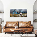 Farmhouse Barn Wall Art Cow Pictures Wall Decor Rustic Blue Barn Landscape Kitchen Wall Decor Country Wildflower Meadow Field Canvas Prints Artwork for Living Room Dining Room Home Decoration 20x40"