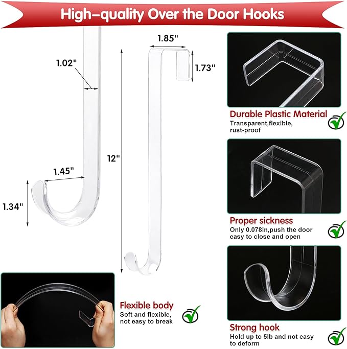 12" Wreath Hangers for Front Door,Non Scratch Wreath Door Hanger,Over The Door Hooks Hanger Easter Fall Halloween Christmas Decorations Indoor Outdoor,Welcome Sign for Front Door Decor,1 Pack