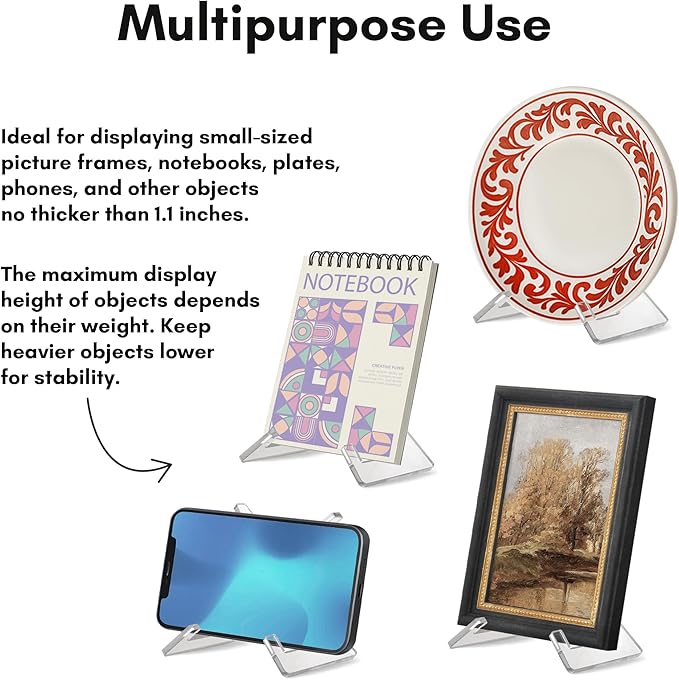 Americanflat Acrylic Easel Stand - 4" Tabletop Easel and Plate Stand - Set of 2 - Lightweight Display Holders for Photos, Cards, Frames, Books, Magazines, Albums - Home or Office Decor