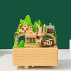 Natural Solid Wood Handcrafted Beech Wooden, Musical FigureTotoro/Carousel/Fairy/Ballerina Figurine,Rotating Hand Crank Mechanism Music Box,Musical Decorations (The Train in the Cavern)
