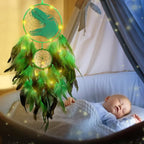LOMOHOO Dinosaur Dream Catcher for Kids, Feather Dream Catchers with LED Light, Handmade Home Decor Wall Hanging with Double Ring for Nursery Boy Bedroom Birthday Gift