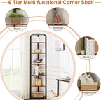 MNEETRUNG 71" Corner Shelf,6 Tier Industrial Corner Bookshelf, Freestanding Shelf Stand for Small Space,Home Office,Living Room,Bedroom,Brown