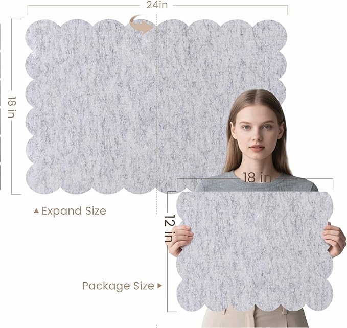 Lightomorrow Scalloped Bulletin Board, 24 x 18 Inches Felt Pin Board - Decorative Cork Alternative for Wall, Foldable Picture Self-Adhesive Vision Prayer Board with 20 Pushpins - Marble White