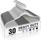 HOUSE DAY Heavy Duty Plastic Hangers 30 Pack, Non Slip Clothes Hangers with Rubber Pads and 360° Hook - Thin 0.2 Inch, Space Saving Coat Hanger Grey, Closet Organizer for Shirt, Pants, Suit, Skirt