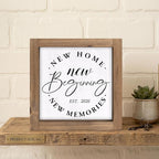 Wooden New Home New Beginnings New Memories Sign, 2026 House Warming Gifts Ideas for Homeowner, Apartment Housewarming Decorations for Indoor Table Shelf Wall Art Tiered Tray Mantel Entryway