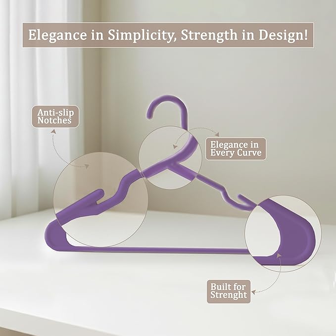 Utopia Home Plastic Hangers 50 Pack - Perfect Space Saving Clothes Hanger - Durable and Strong - Perfect Closet Organizers with Shoulder Grooves (Purple)