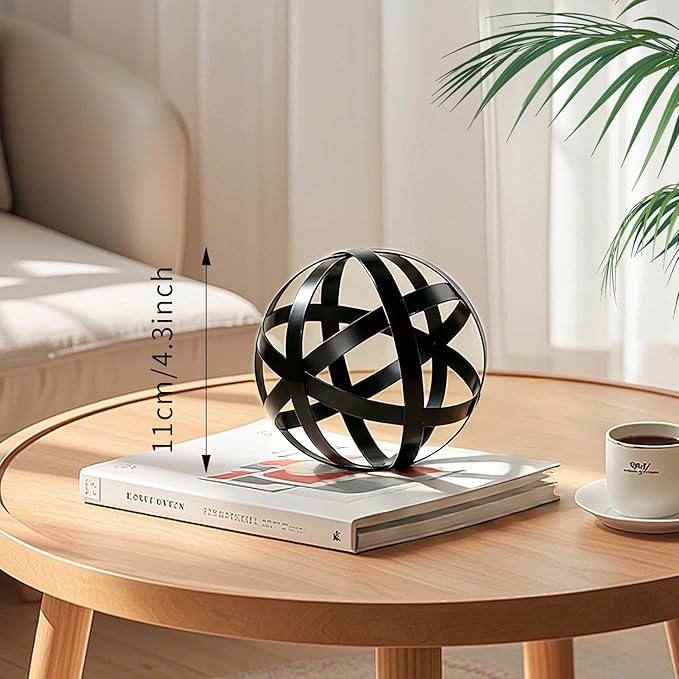 Decorative Sphere Metal Band Ball Orbs Decorative Balls Home Decor Accents Tabletop Decorations for Living Room, Kitchen, Bedroom Centerpiece for Dining Room Coffee Table, Side Tables (Black)