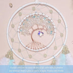 Pretty Jolly White Tree of Life Dream Catcher Wall Decor with Luminous Beads Handmade Crystal Stones Dreamcatchers Wall Hanging with Small Butterfly Pendant for Bedroom Wedding Party Wish Gift
