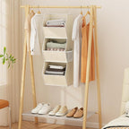 Hanging Closet Organizer 3 Shelf Collapsible Fabric Closet Organizers and Storage Hanging with Mesh Pocket for Clothes, Hanging Wardrobe Organizers and Storage for Sweater T-Shirt Shoes Toys, Beige