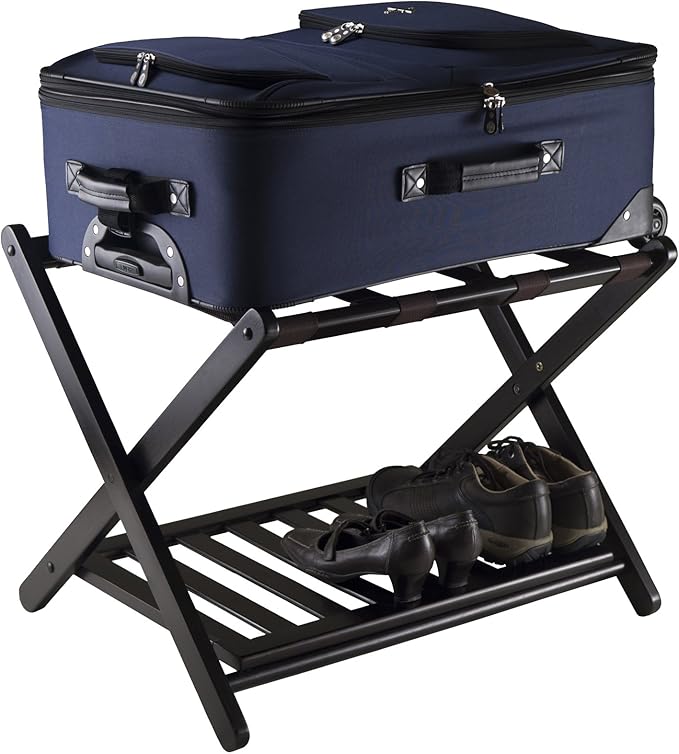 Winsome Reese Luggage Rack with Storage Shelf, for Guest Room, Bedroom, Foldable, No Assembly, Espresso