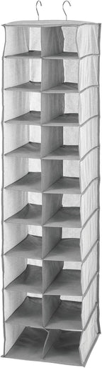 mDesign Soft Fabric Closet Organizer - Holds Shoes, Handbags, Clutches, Accessories - Large, 20 Shelf Over Rod Hanging Storage Unit - Gray