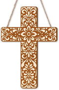 Maitys Floral Cross Wall Decor Hand Painted Decorative Inspirational Wooden Cross Mexican Art Wall Decor Mexican Crucifix for Home Room Church Decoration(Beige Talavera Tile)