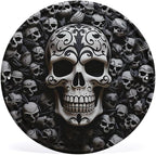 Wall Picture, with Black and White Skulls Printed Circular Iron Hanging Picture,Wall Art Decor,Home for Bedroom Living Room Bathroom Decor,Iron Painting 11.8X11.8 in