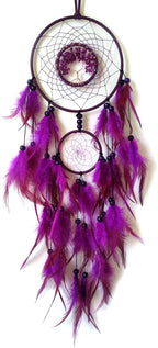 Purple Dream Catcher Wall Decor Crystal Tree of Life Dream Catchers Handmade Feather Dreamcatcher Wall Hanging Ornament for Bedroom Living Room Home Decor