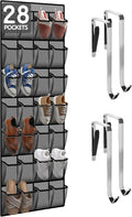 28 Compartment Over the Door Shoe Organizer, Breathable Mesh Large Shoe Rack for Closet Storage, Space Saving Hanging Shoe Holder with Reinforced Hooks (Fits Men & Women,Gray-01)