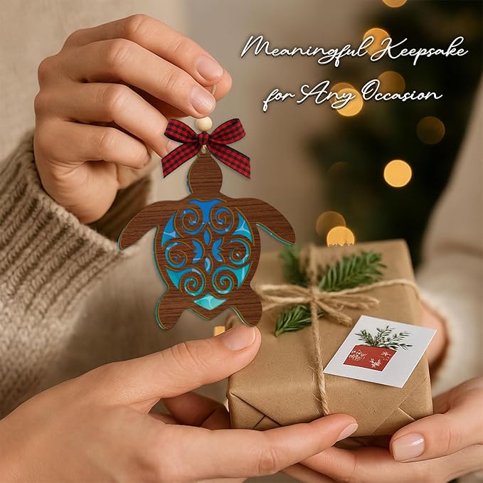 Turtle Christmas Ornaments 2025, Unique Turtle Xmas Gifts for Neighbors, Friends, Family, Turtle Gifts for Women, 3D Effect Flat Ornaments and 2 Layer