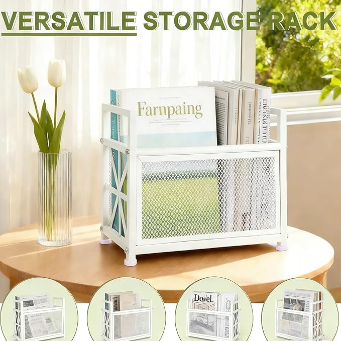 White Magazine Holder, Magazine File Holder, Magazine Rack Floor Magazine Basket, Magazine Stand for Letters, Magazines, Books, Newspapers, Folder Organizer Bin for Books