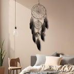 Dream Catchers for Adults with Luminous Beads Dream Catcher with 7 Chakra Handmade Wall Decor with Native Feather Hanging Ornament for Bedroom Brown