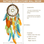 Dream Catcher Native American Boho Dreamcatcher Rattan Wall Decor, Handmade Natural Goose Feathers Blue Beaded Hanging Wall Art Indian Decor for Bedroom Living Room