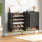 HOOBRO Shoe Cabinet, 5-Tier Shoe Storage Organizer with Doors, Wooden Shoe Cabinet Storage for Entryway, Freestanding Shoe Rack Cabinet with 3 Adjustable Shelves for Hallway, Gold and Black DB41SC01