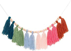 Boho Tassel Garland Yarn Bunting Banner with Wood Bead for Kids Nursery Room Bedroom Wall Hanging Decor Birthday Party Baby Shower Wedding Decor