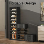 Shoe Rack Organizer for Closet Entryway Foldable Sneaker Storage Shoe, Collapsible Shoe Cabinet, Stackable Shoe Storage Cabinet with Lids for Living Room (9 Tiers -18 Pairs Black)