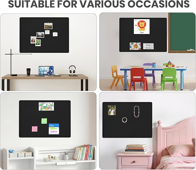 Large Bulletin Board - 72 X 48 inches Cork Board with 30 Pushpin, 6' x 4' Felt Cork Board Notice Pin Board, Self-Adhesive Vision Board Mood Board Foldable Photo Board for Wall (Black)