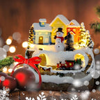 Christmas Village Figurines Musical Snow Globe Christmas Collectible Buildings Decoration with Spinning Train 8 Music & LED Light for Christmas Home Decor Gift Santa Claus (Snowman) (W01)
