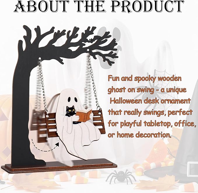 Funny Halloween Desktop Swing Decor, Spooky Indoor Home Decor for Living Room/Kitchen/Tabletop, Gothic Fall Themed Desktop Ornament, Unique Halloween Decoration for Women (Ghost)