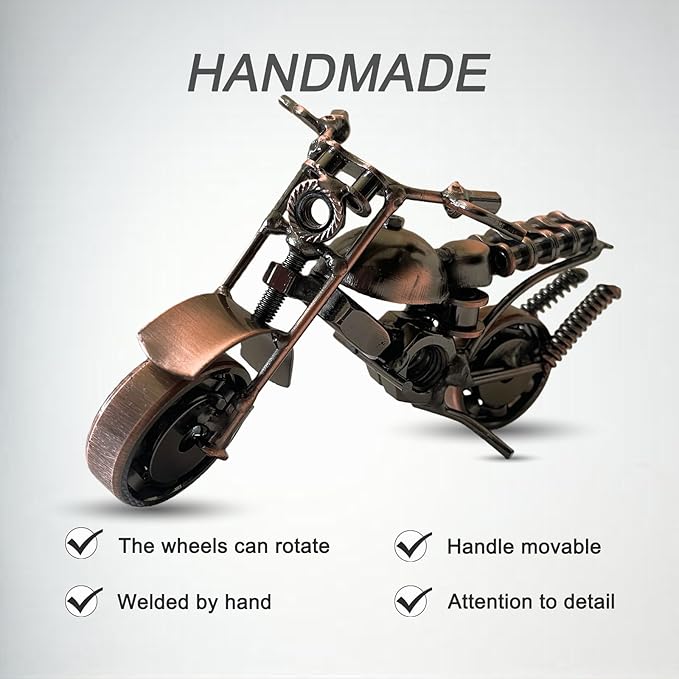 Metal Motorcycle Decor, Copper Classic Motorcycle Figurine,5.9”x3.5”Unique Iron Motorcycle Sculpture,Cool Home Office Desk Decor,Art Gift Vintage,Birthday for Men Boyfriend Husband