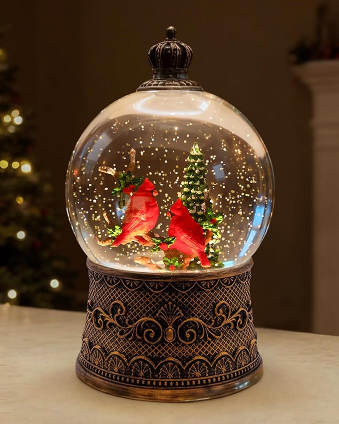 Christmas Cardinal Snow Globe Light up Lantern with 8 Songs, 6.99" Christmas Snow Globes for Kids Adults, 6H Timer & Dual Power, Snowglobes Christmas Decorations Indoor, Gifts for Women Men