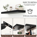 Venusmiles Floating Shelves for Wall, 40" W x 12" D x 2" H, 2 Pack of Long Wall Mounted Engineered Wood Shelves with Invisible Brackets for Living Room, Bedroom, Bathroom, Kitchen Decor, Black