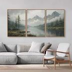 SIGNINART Large Green Forest Framed Canvas Wall Art Set, Misty Mountain Lake Wall Decor, Modern Foggy Wood Landscape Artwork, Nature Oil Painting Art Print for Living Room, Bedroom, Office 16"x24"x3