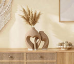 Brown Vases for Decor, Heart Shaped Ceramic Vase Set of 2, Nordic Heart Shaped Vases, Minimalist Decorative Vase for Table Centerpiece Wedding Dining Living Room Office House Decoration