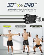 Upgraded Pilates Bar Kit with Resistance Bands Natural Latex for Women & Men, Heavy-Duty Stainless Steel Multifunctional Yoga Pilates Stick for Home Gym Exercise Fitness Equipment Full-Body Workouts