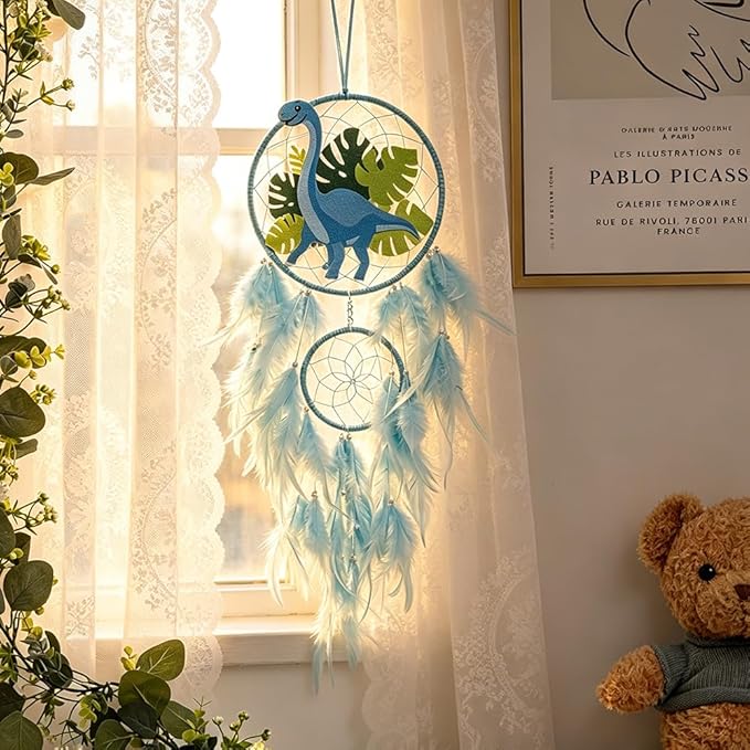 Handmade Dream Catcher, Animal Design Feather Dream Catchers Wall Decoration, Art Craft Feather Wall Decor for Home, Gift for Girls Kids Women (Blue)