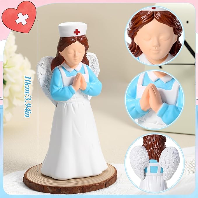 Nurse Angle Figurine 3.9 Inch Nurse Resin Doll Desk Decor Gift for Nurses Practitioner, Nurses Day Souvenirs, Healthcare Workers Home Office Desktop Decor