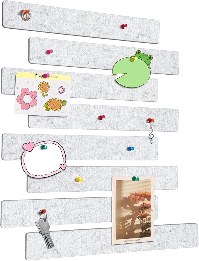 Felt Pin Board Bar Strips Self-Adhesive Lightweight Bulletin Board Strips No Damage for Wall Better Than Cork Board Decorative Memo Boards with 40 Push Pins for Home Office Classroom, 8 Pack