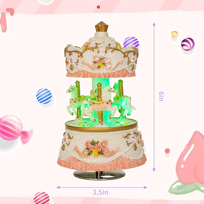 Carousel Music Box for Kids Girls with Colorful Led Lights Luxury Musical Carousel Horse Figurines for Birthday Valentines
