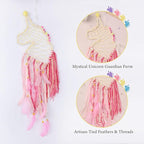 Pretty Jolly Unicorn Dream Catchers for Little Girls Bedroom Handmade Kids Dreamcatcher with Fluffy Pom Poms Feathers&Beads,Nursery Wall Decor for Toddler Girls Room,Children Birthday Gift(Yellow)
