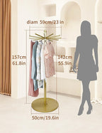 23 Inch Rotating Scarf Display Rack,Metal Purse Rack with 12 Hooks & Adjustable Base, 100 LBS Capacity, Freestanding Premium Retail Handbag Rack for Home & Commercial Use,Gold