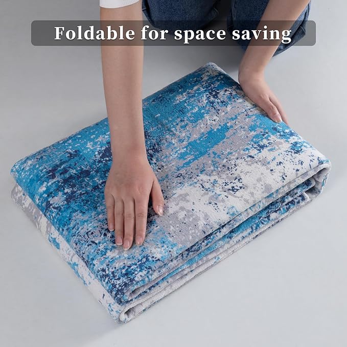 Ciicool Abstract Area Rug Indoor, 3x5 Washable Entryway Rug, Modern Soft Throw Rug with Non-Slip Backing Ideal for Bedroom Living Room Entrance Kitchen, Low-Pile Floor Carpet Doormat Grey Blue