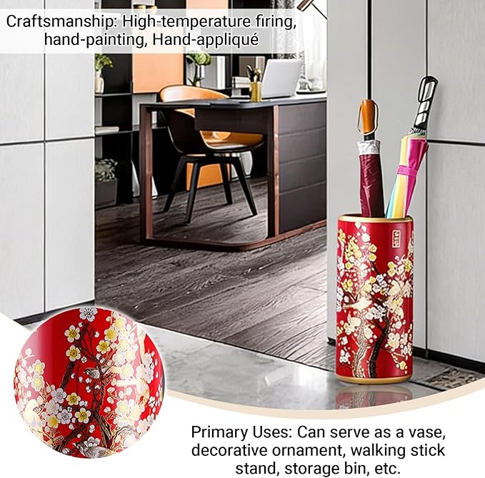 Ceramic Umbrella Stand Umbrella Holder for Entryway Hand-Made Umbrella Stand Barrels Umbrella Holder Cane Floor Standing Vase Ceramic Storage Bucket for Home Office Entrance Indoor.(Silver 205)