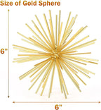 Metal Decorative Starburst Ball, 6 Inch Gold Sphere Decor, Spiky Star Burst Tabletop Sculpture, Mid-Century Modern Metal Spike Ball for Home, Living Room, Office & Shelf Decor